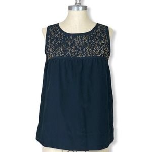 CLUB MONACO Silk Beaded Sleeveless Tank Top Shirt Black Gold Medium